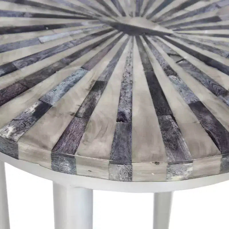 Tavolino moderno rotondo in ferro Hannibal 35 cm con piano in mosaico a spirale grigio argento per soggiorno, camera da letto, comodino, ingresso, ufficio