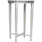 Tavolino moderno rotondo in ferro Hannibal 35 cm con piano in mosaico a spirale grigio argento per soggiorno, camera da letto, comodino, ingresso, ufficio