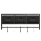 Scaffale da Parete in Legno Massello di Pino da 60 cm con Mensola Superiore, 5 Ganci e Cesti in Filo Metallico per Soggiorno, Cucina o Ingresso