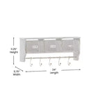Scaffale da Parete in Legno Massello di Pino da 60 cm con Mensola Superiore, 5 Ganci e Cesti in Filo Metallico per Soggiorno, Cucina o Ingresso