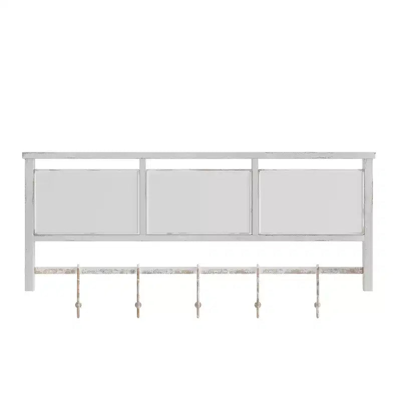 Scaffale da Parete in Legno Massello di Pino da 60 cm con Mensola Superiore, 5 Ganci e Cesti in Filo Metallico per Soggiorno, Cucina o Ingresso