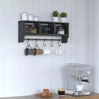 Scaffale da Parete in Legno Massello di Pino da 60 cm con Mensola Superiore, 5 Ganci e Cesti in Filo Metallico per Soggiorno, Cucina o Ingresso