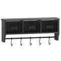 Scaffale da Parete in Legno Massello di Pino da 60 cm con Mensola Superiore, 5 Ganci e Cesti in Filo Metallico per Soggiorno, Cucina o Ingresso