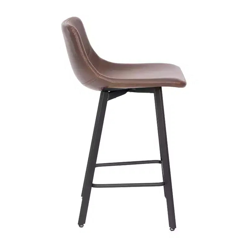 Set di Due Sgabelli da Bar Moderni Rivestiti da 61 cm, con Strutture in Metallo Opaco e Pattini in Plastica per Protezione Pavimento