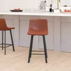 Set di Due Sgabelli da Bar Moderni Rivestiti da 61 cm, con Strutture in Metallo Opaco e Pattini in Plastica per Protezione Pavimento