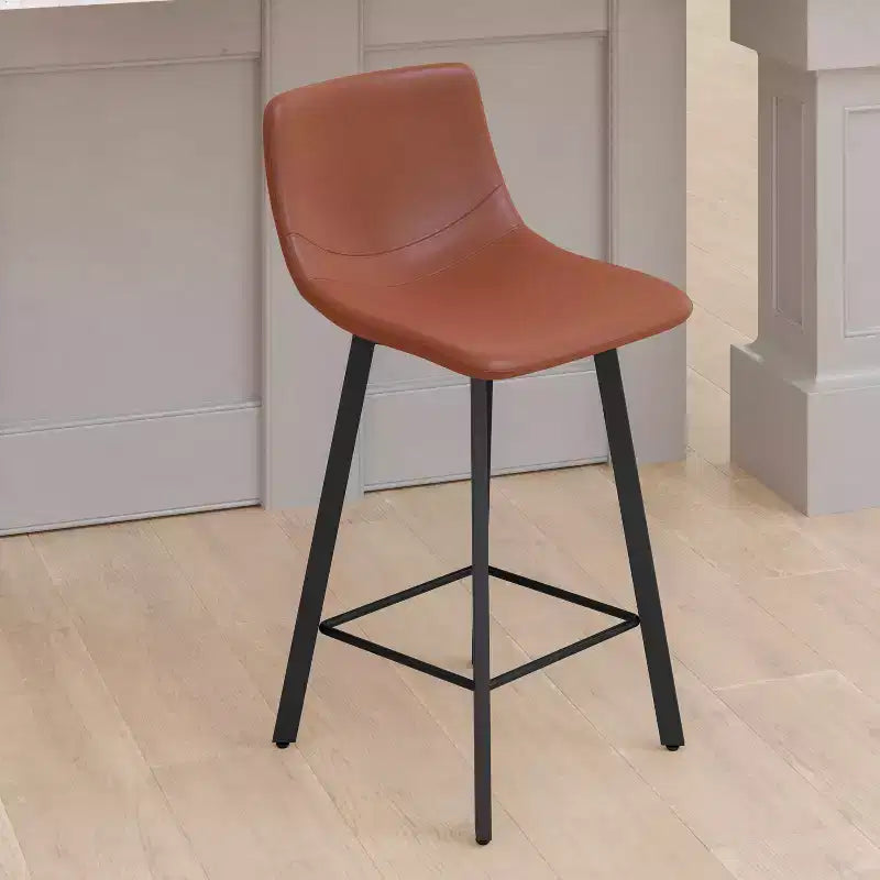 Set di Due Sgabelli da Bar Moderni Rivestiti da 61 cm, con Strutture in Metallo Opaco e Pattini in Plastica per Protezione Pavimento