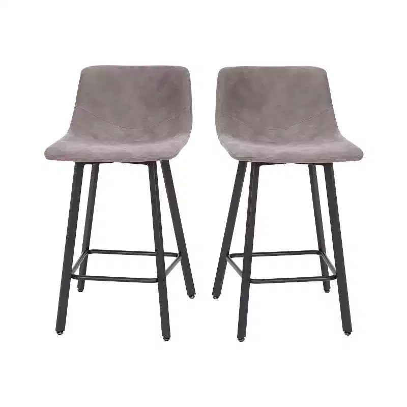 Set di Due Sgabelli da Bar Moderni Rivestiti da 61 cm, con Strutture in Metallo Opaco e Pattini in Plastica per Protezione Pavimento