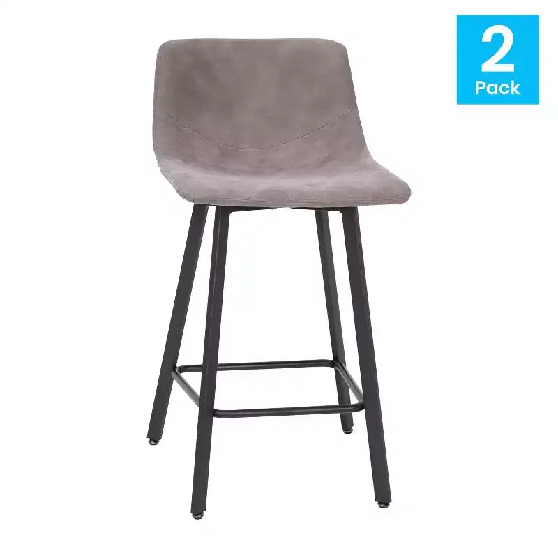 Set di Due Sgabelli da Bar Moderni Rivestiti da 61 cm, con Strutture in Metallo Opaco e Pattini in Plastica per Protezione Pavimento