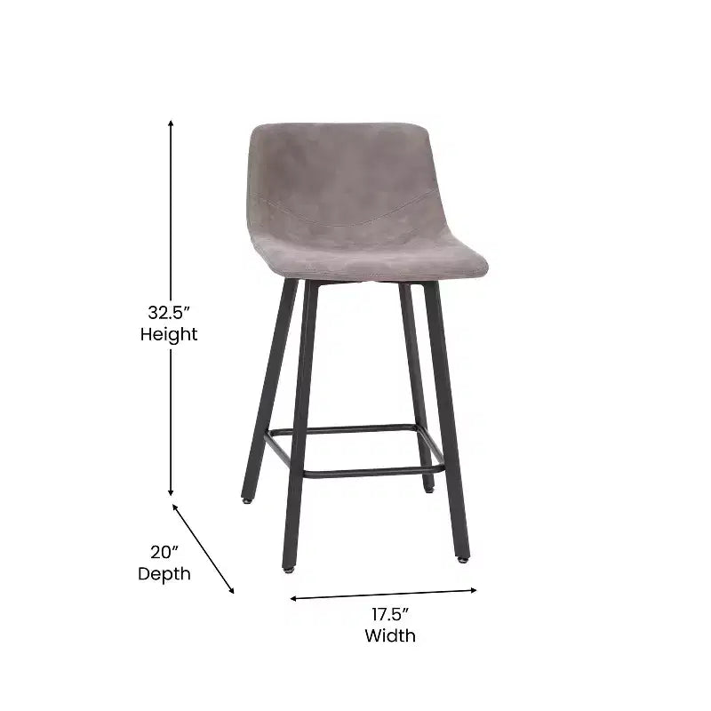 Set di Due Sgabelli da Bar Moderni Rivestiti da 61 cm, con Strutture in Metallo Opaco e Pattini in Plastica per Protezione Pavimento