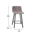 Set di Due Sgabelli da Bar Moderni Rivestiti da 61 cm, con Strutture in Metallo Opaco e Pattini in Plastica per Protezione Pavimento