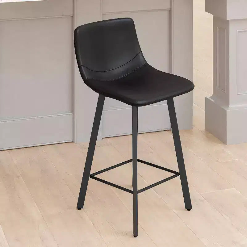 Set di Due Sgabelli da Bar Moderni Rivestiti da 61 cm, con Strutture in Metallo Opaco e Pattini in Plastica per Protezione Pavimento