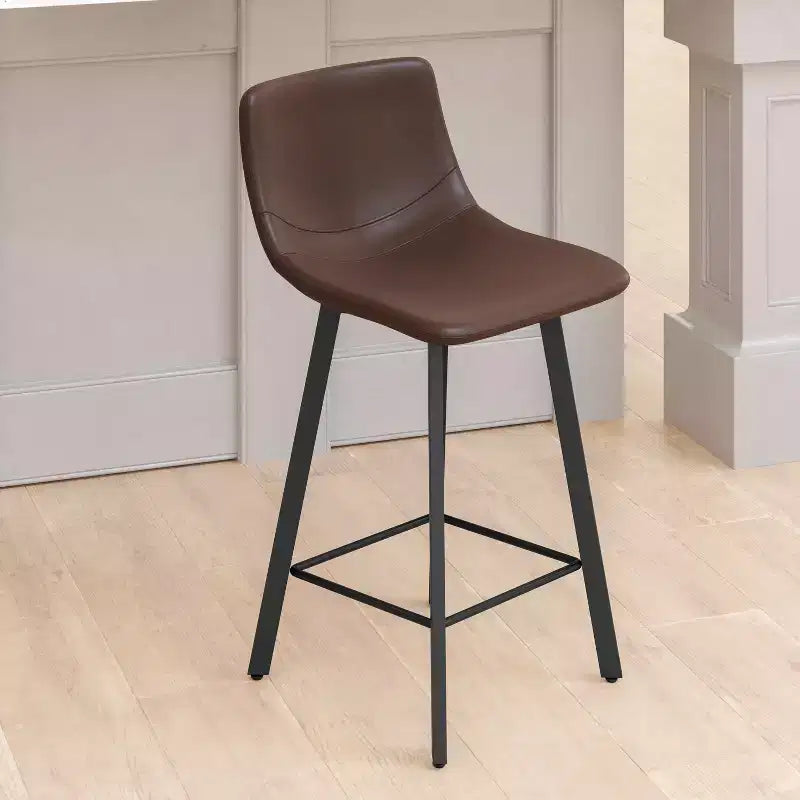Set di Due Sgabelli da Bar Moderni Rivestiti da 61 cm, con Strutture in Metallo Opaco e Pattini in Plastica per Protezione Pavimento