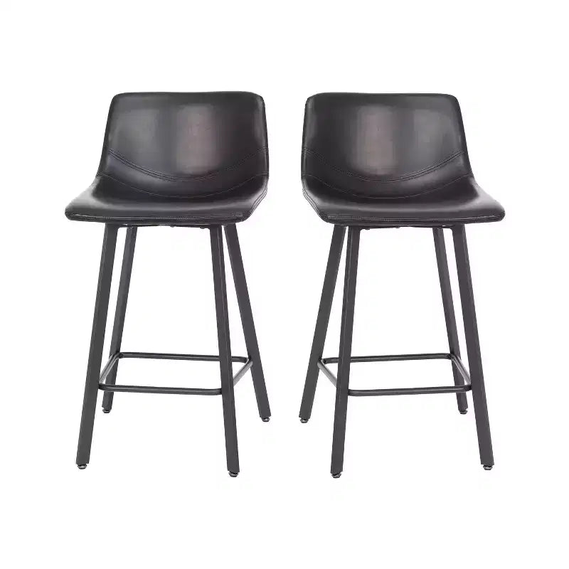 Set di Due Sgabelli da Bar Moderni Rivestiti da 61 cm, con Strutture in Metallo Opaco e Pattini in Plastica per Protezione Pavimento