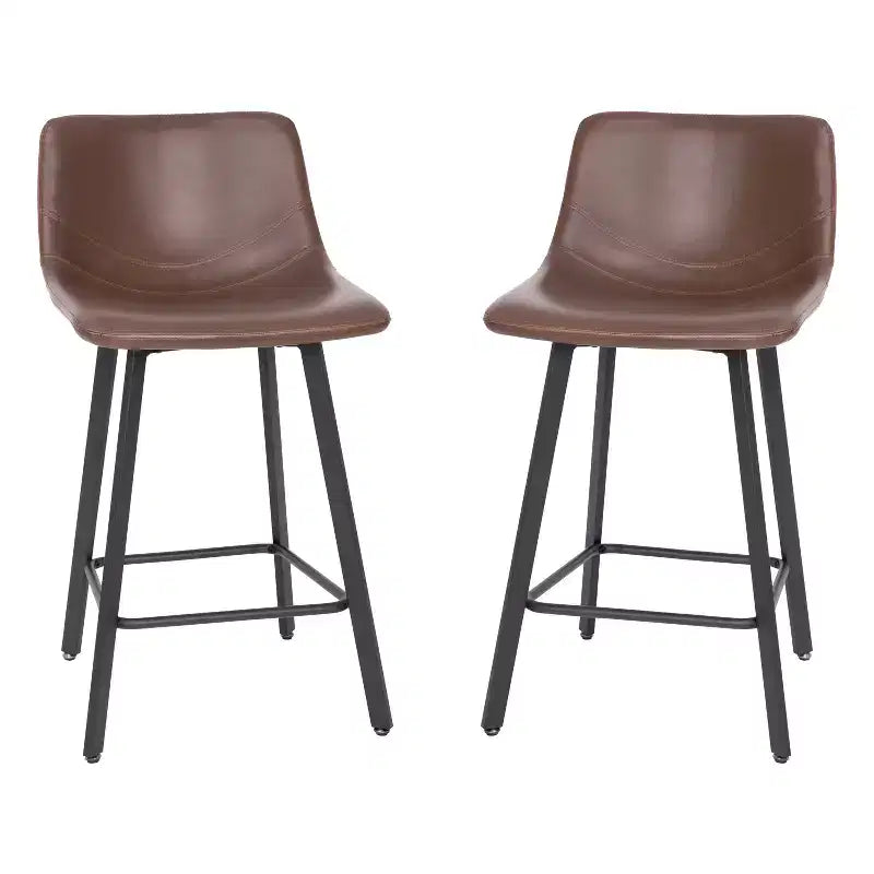 Set di Due Sgabelli da Bar Moderni Rivestiti da 61 cm, con Strutture in Metallo Opaco e Pattini in Plastica per Protezione Pavimento