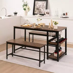 Set da pranzo 3 pezzi per 4 persone Tavolo da cucina e 2 panche con scaffale