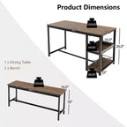 Set da pranzo 3 pezzi per 4 persone Tavolo da cucina e 2 panche con scaffale