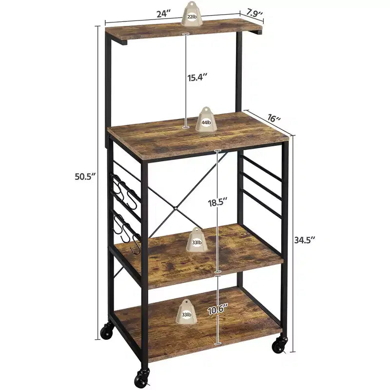 Scaffale da cucina per panettiere 50,5H con ganci laterali