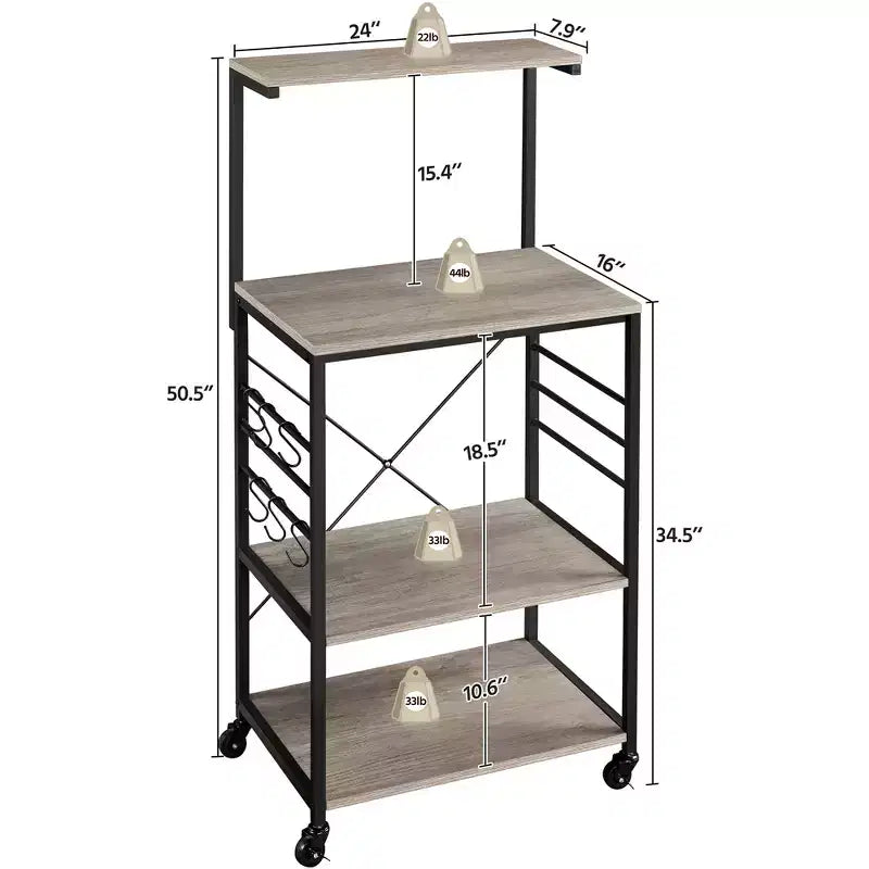 Scaffale da cucina per panettiere 50,5H con ganci laterali